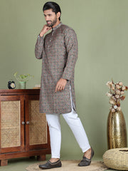 Embroidered and Printed Cotton Blend Kurta Pyjama ( JOKP 5142Olive ) [FF] [C-3]
