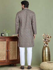 Embroidered and Printed Cotton Blend Kurta Pyjama ( JOKP 5142Olive ) [FF] [C-3]