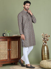Embroidered and Printed Cotton Blend Kurta Pyjama ( JOKP 5142Olive ) [FF] [C-3]