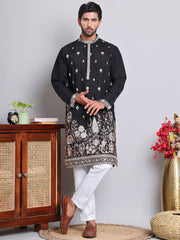 Floral Embroidered and Sequins Kurta Set ( JOKP 5147Black ) [FF] [Q-15-17]