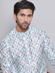 Digital Printed Straight Kurta Set For Men ( JOKP 5148Firozi ) [FF] [F-13-12]