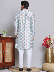 Digital Printed Straight Kurta Set For Men ( JOKP 5148Firozi ) [FF] [F-13-12]