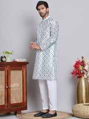 Digital Printed Straight Kurta Set For Men ( JOKP 5148Firozi ) [FF] [F-13-12]