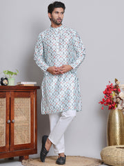 Digital Printed Straight Kurta Set For Men ( JOKP 5148Firozi ) [FF] [F-13-12]