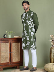 Embroidered Straight Kurta Pyjama Set ( JOKP 5150Olive ) [FF] [J-3-4]