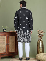 Floral Embroidered and Sequins Kurta Set ( JOKP 5151Black ) [FF] [O-9]