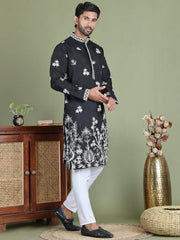 Floral Embroidered and Sequins Kurta Set ( JOKP 5151Black ) [FF] [O-9]
