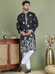 Floral Embroidered and Sequins Kurta Set ( JOKP 5151Black ) [FF] [O-9]