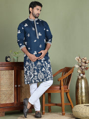 Floral Embroidered and Sequins Kurta Set ( JOKP 5151Peacock ) [FF] [O-9]