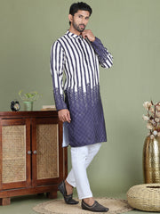 Striped Kurta Pyjama Set For Men ( JOKP 5152Charcoal ) [FF] [J-3-4]