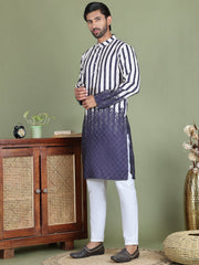 Striped Kurta Pyjama Set For Men ( JOKP 5152Charcoal ) [FF] [J-3-4]
