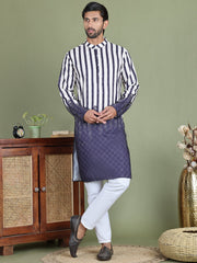 Striped Kurta Pyjama Set For Men ( JOKP 5152Charcoal ) [FF] [J-3-4]