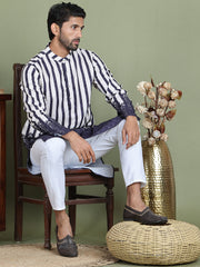 Striped Kurta Pyjama Set For Men ( JOKP 5152Charcoal ) [FF] [J-3-4]