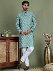 Blue Woven Design Straight Kurta Pyjama Set ( JOKP 5153Blue ) [FF] [P-5]