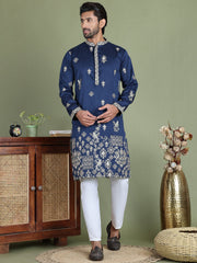 Floral Embroidered and Sequins Kurta Set ( JOKP 5155Navy ) [FF] [P-5-6]