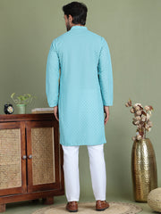 Chikankari Pure Cotton Kurta with Churidar ( JOKP 5158Sky ) [FF] [N-1]