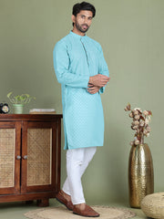 Chikankari Pure Cotton Kurta with Churidar ( JOKP 5158Sky ) [FF] [N-1]