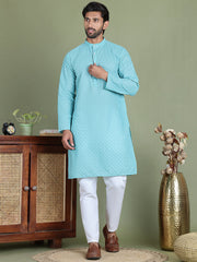 Chikankari Pure Cotton Kurta with Churidar ( JOKP 5158Sky ) [FF] [N-1]