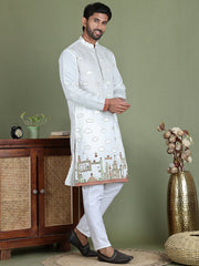 Embroidered and Sequins Kurta Set ( JOKP 5162White ) [FF] [J-3-4]