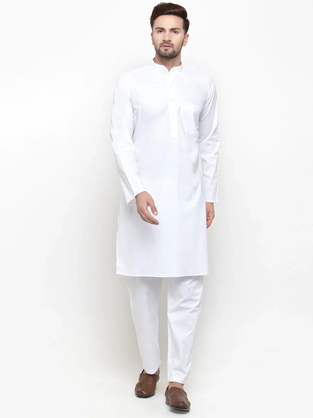 Men White Solid Kurta with Pyjamas-JOKP-555