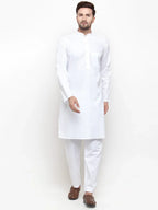 Men White Solid Kurta with Pyjamas-JOKP-555