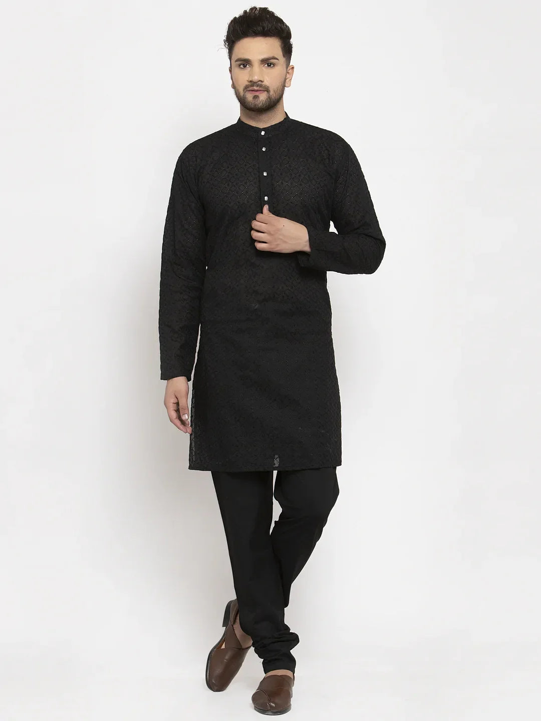 Black Cotton Solid Indian Wear for Men | DesiQlo India