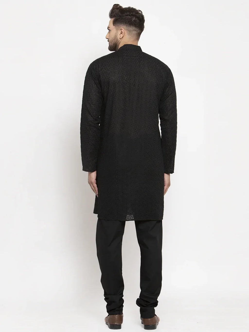 Men Black Chikan Kurta with Churidar ( JOKP 561 Black )-JOKP-561