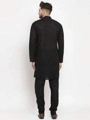 Men Black Chikan Kurta with Churidar ( JOKP 561 Black )-JOKP-561