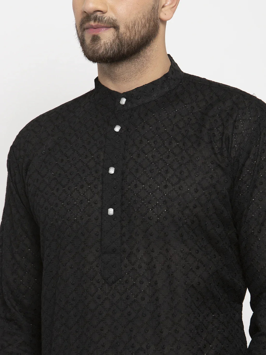 Men Black Chikan Kurta with Churidar ( JOKP 561 Black )-JOKP-561