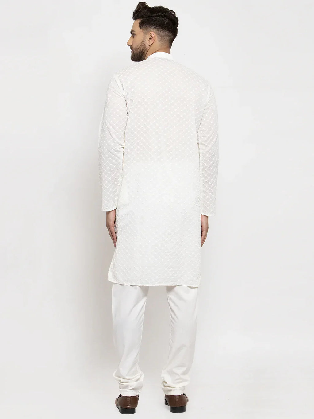 Men Cream Chikan Kurta with Churidar ( JOKP 561 Cream )-JOKP-561