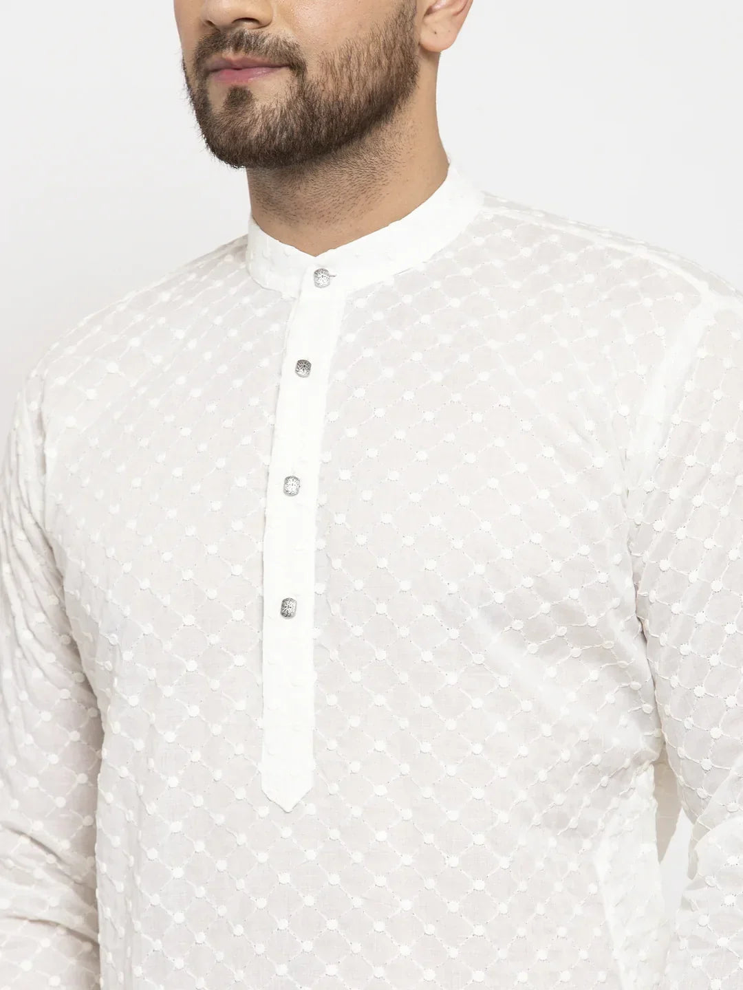 Men Cream Chikan Kurta with Churidar ( JOKP 561 Cream )-JOKP-561