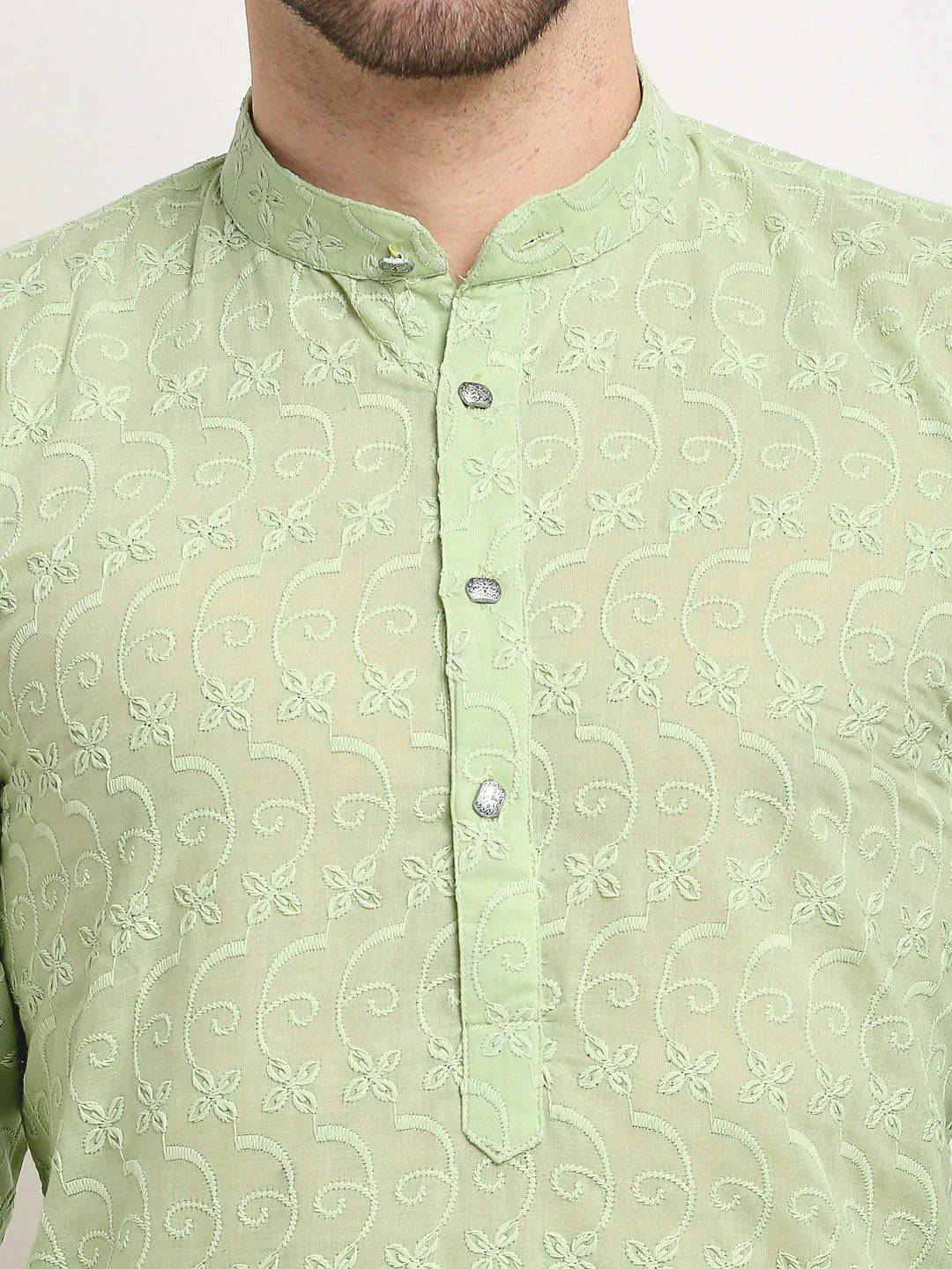 Chikankari Pure Cotton Kurta with Churidar-JOKP-561Green