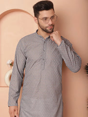 Chikankari Pure Cotton Kurta with Churidar-JOKP-561Grey