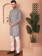 Chikankari Pure Cotton Kurta with Churidar-JOKP-561Grey