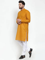 Men Mustard Chikan Kurta with Churidar ( JOKP 561 Mustard )-JOKP-561