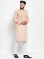 Men Orange Chikan Kurta with Churidar ( JOKP 561 Orange )-JOKP-561