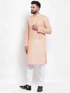 Men Orange Chikan Kurta with Churidar ( JOKP 561 Orange )-JOKP-561