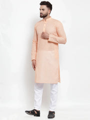 Men Orange Chikan Kurta with Churidar ( JOKP 561 Orange )-JOKP-561