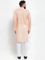 Men Orange Chikan Kurta with Churidar ( JOKP 561 Orange )-JOKP-561