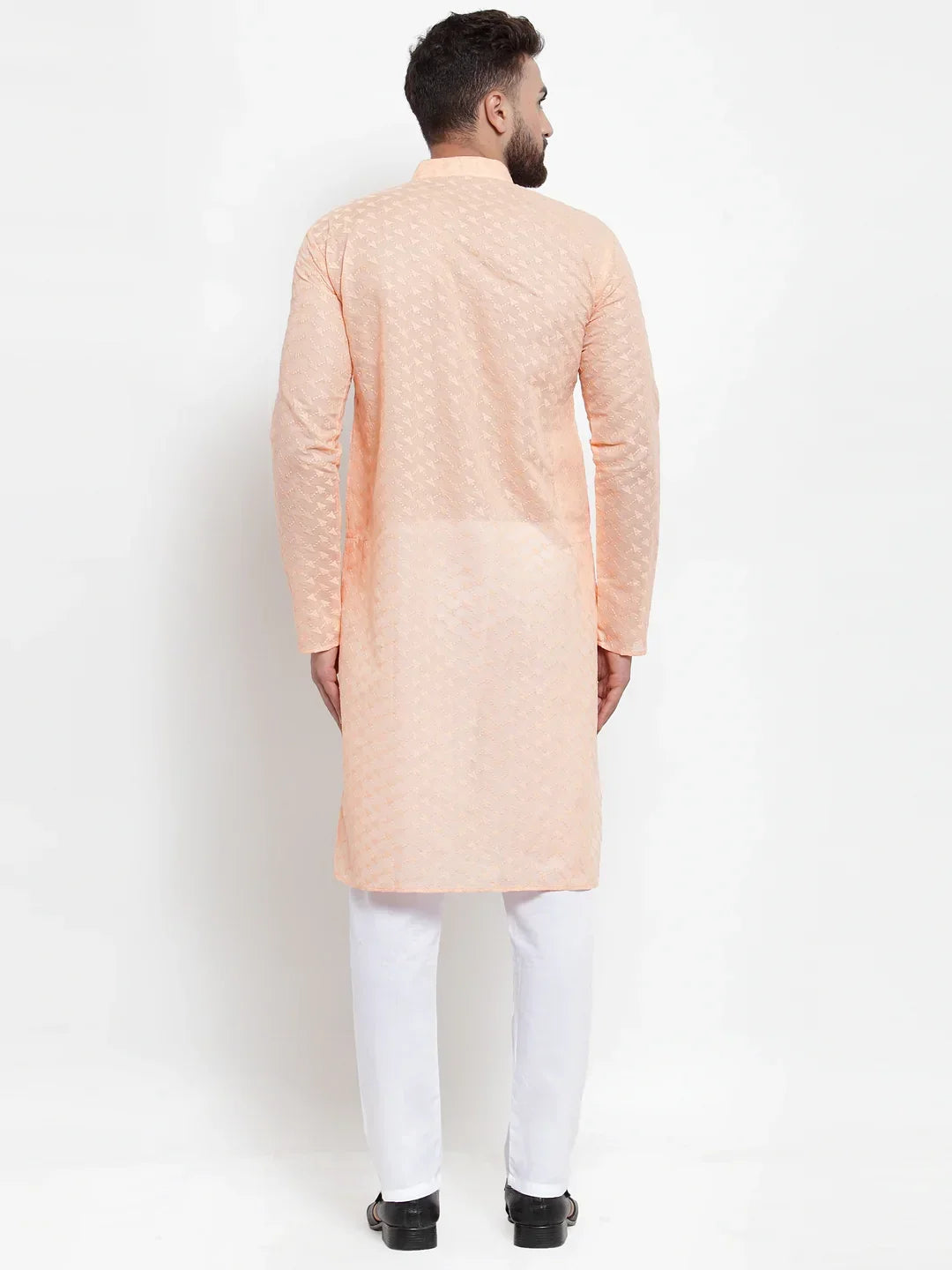 Men Orange Chikan Kurta with Churidar ( JOKP 561 Orange )-JOKP-561