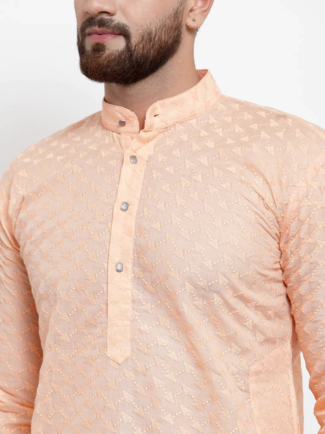 Men Orange Chikan Kurta with Churidar ( JOKP 561 Orange )-JOKP-561
