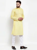 Men Yellow Chikan Kurta with Churidar ( JOKP 561 Yellow )-JOKP-561