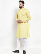 Men Yellow Chikan Kurta with Churidar ( JOKP 561 Yellow )-JOKP-561
