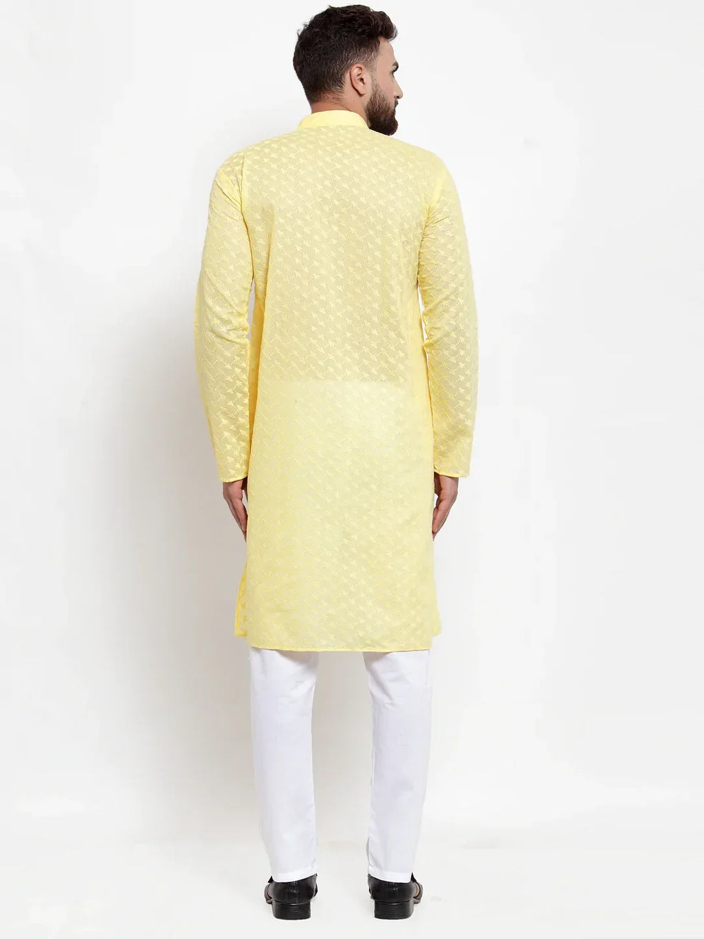 Men Yellow Chikan Kurta with Churidar ( JOKP 561 Yellow )-JOKP-561