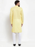Men Yellow Chikan Kurta with Churidar ( JOKP 561 Yellow )-JOKP-561