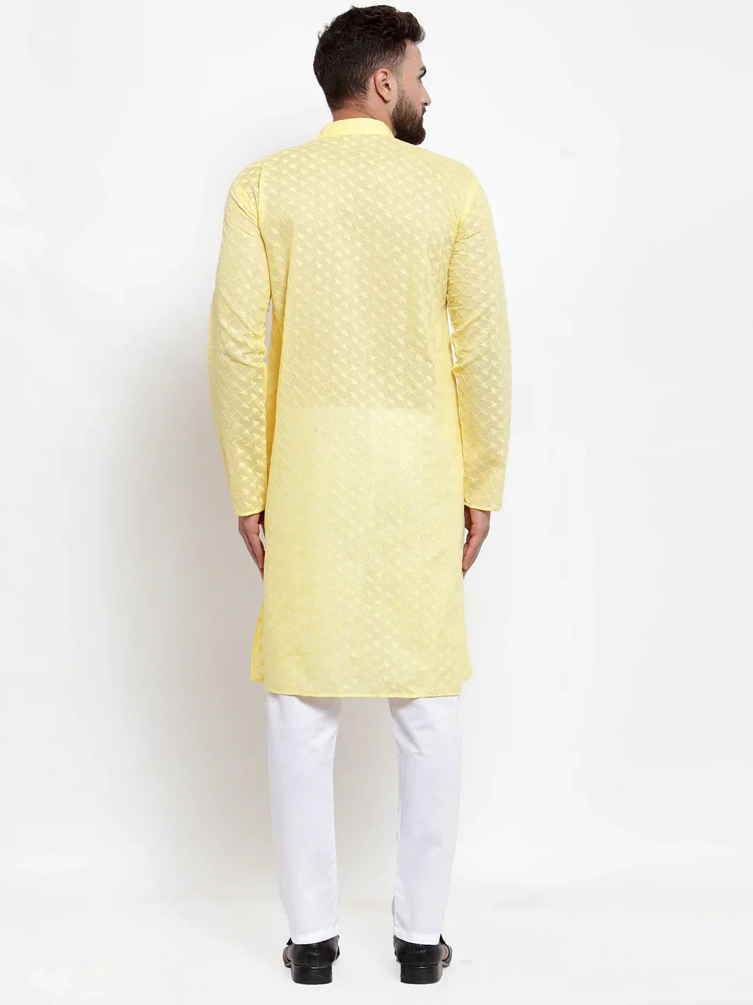 Men Yellow Chikan Kurta with Churidar ( JOKP 561 Yellow )-JOKP-561