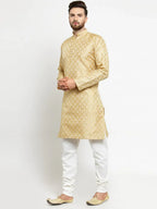 Men Golden Self Design Kurta with Churidar ( JOKP 568 Golden )-JOKP-568