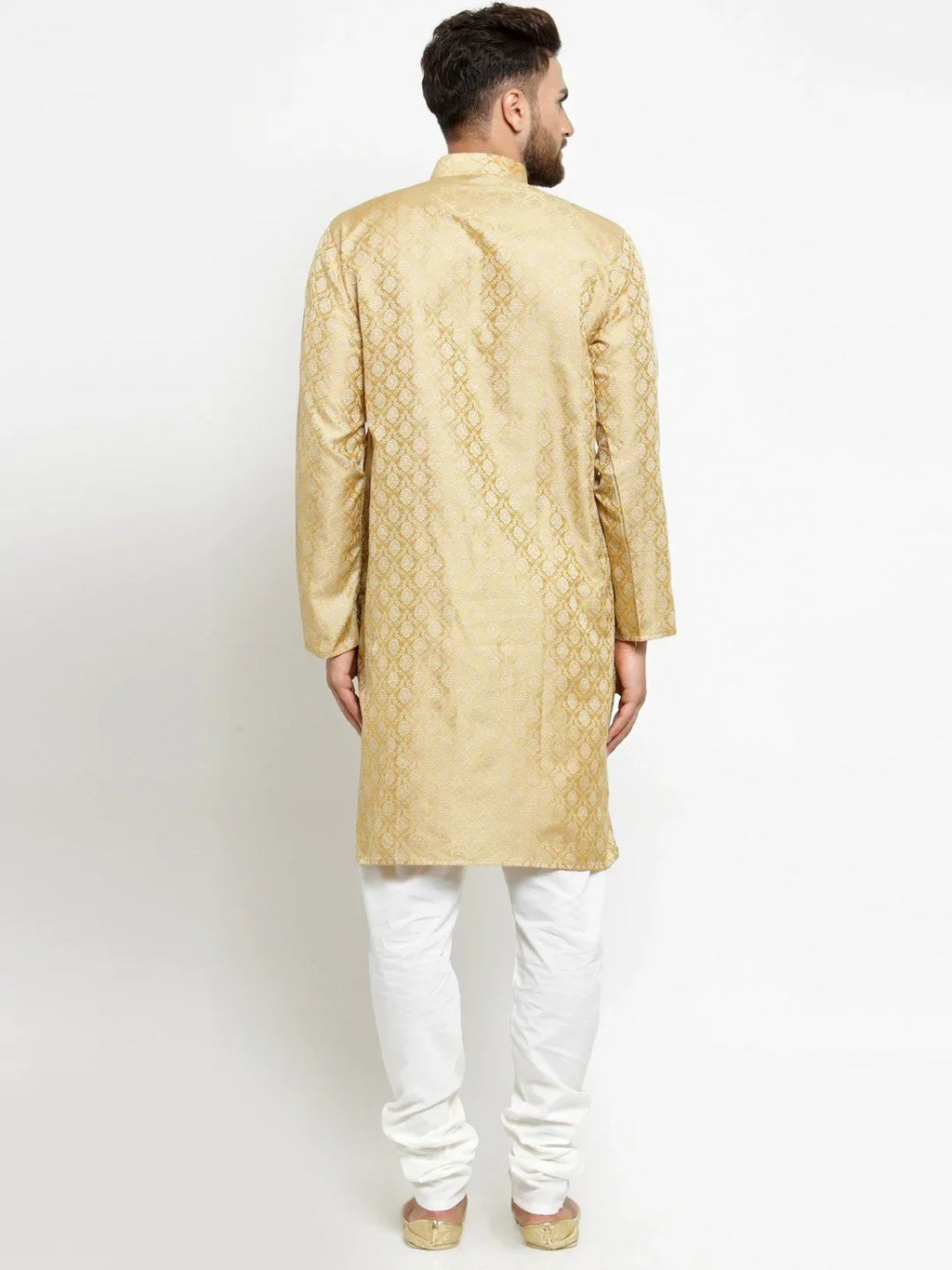 Men Golden Self Design Kurta with Churidar ( JOKP 568 Golden )-JOKP-568