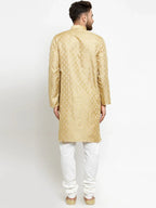 Men Golden Self Design Kurta with Churidar ( JOKP 568 Golden )-JOKP-568