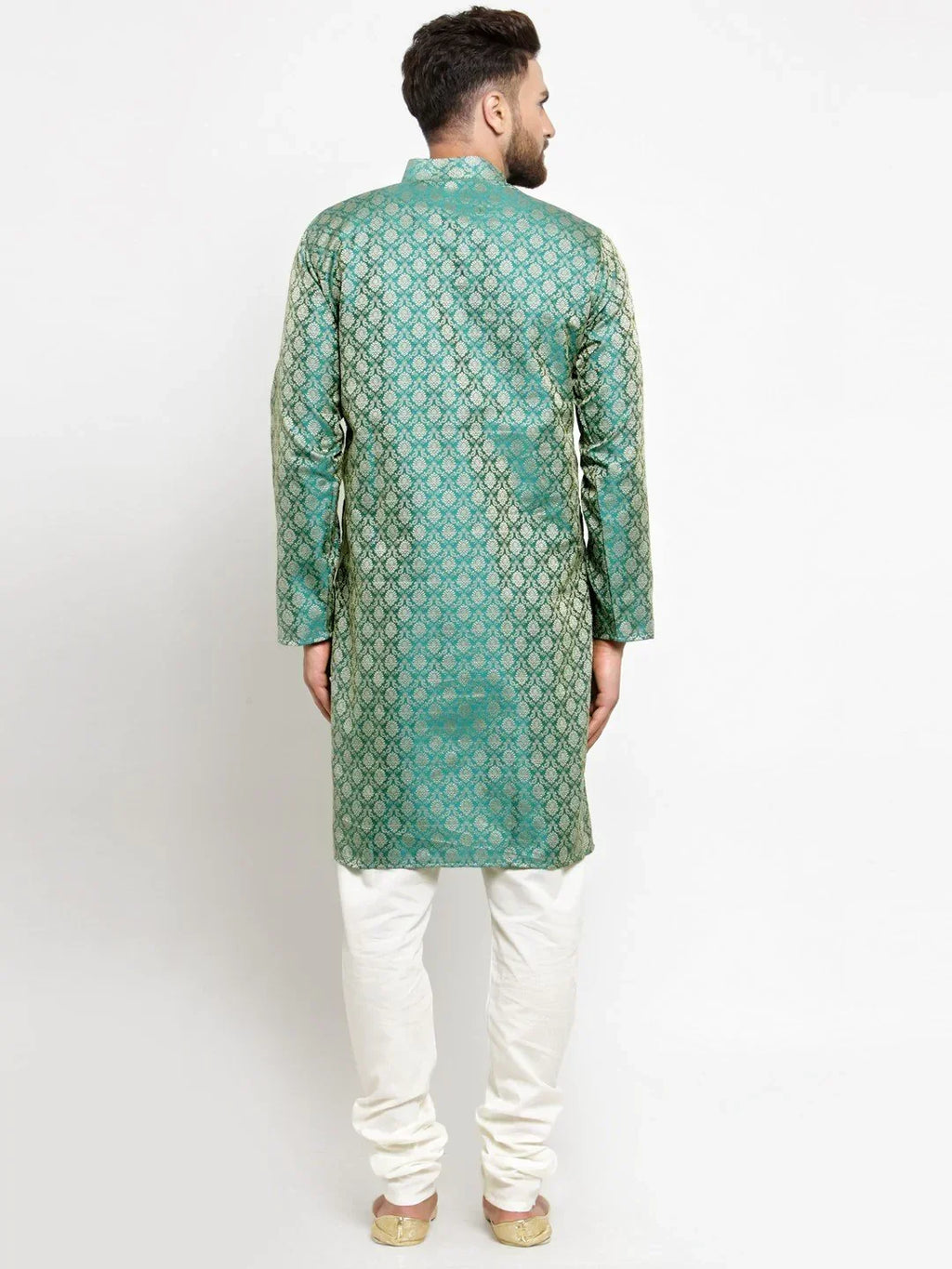 Men Green & Beige Self Design Kurta with Churidar ( JOKP 568 Green )-JOKP-568